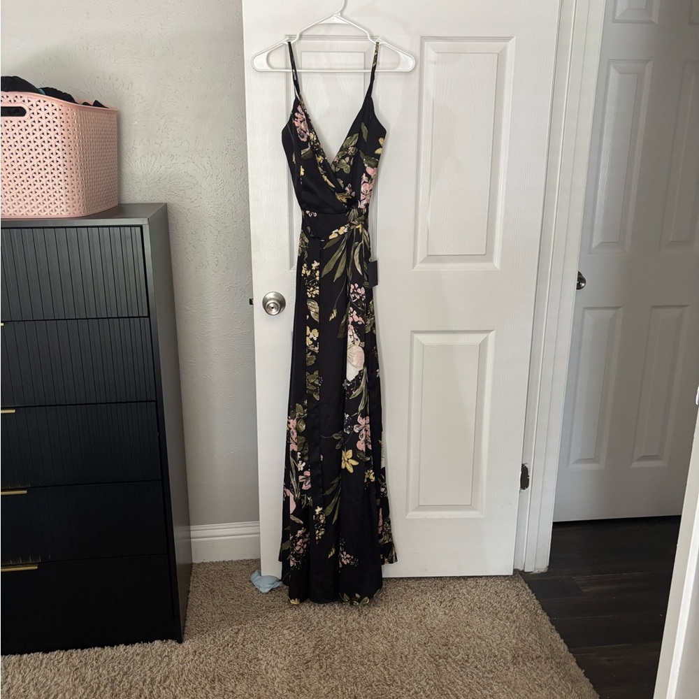 Still the One Black Floral Print Satin Maxi Dress
- Lulu’s